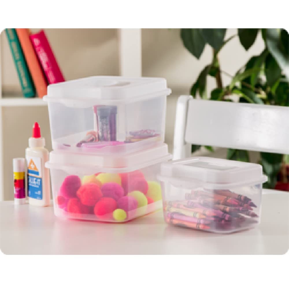 Sterilite Fliptop, Stackable Small Storage Bin With Hinging Lid, Plastic Container To Organize Desk At Home, Classroom, Office,